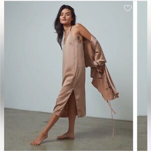 Lunya Washable Silk Slip Dress in Otium Tan/Immersed Black size Large NWT NEW